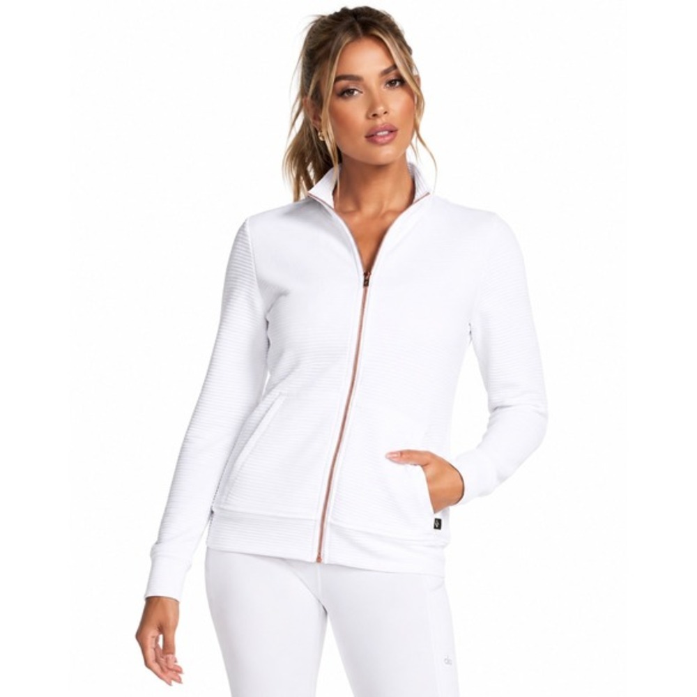 Skechers Go‎ Walk Ottoman Jacket White Rose Gold Zip Ribbed Mock Neck Womens M